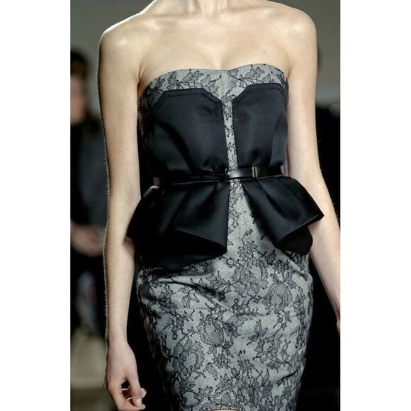 JASON WU 2013 Collection Black‎ Lace Overlay Strapless Corset Peplum Dress Sz 2 - Picture 2 of 6